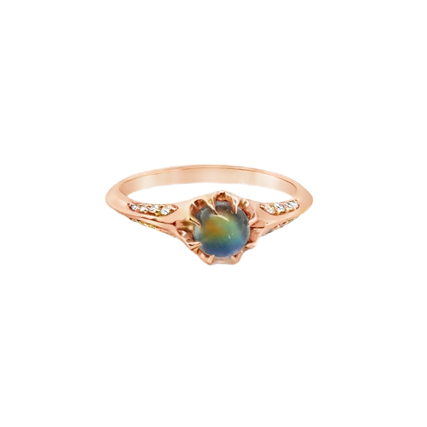 RS 14KR Rainbow Moonstone & Diamond Ring