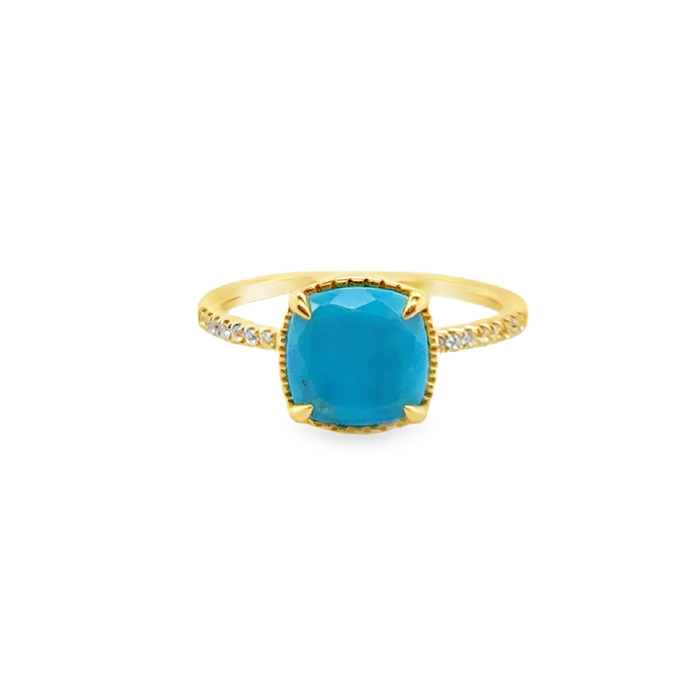 18KY Cushion Cut Turquoise & Diamond Ring