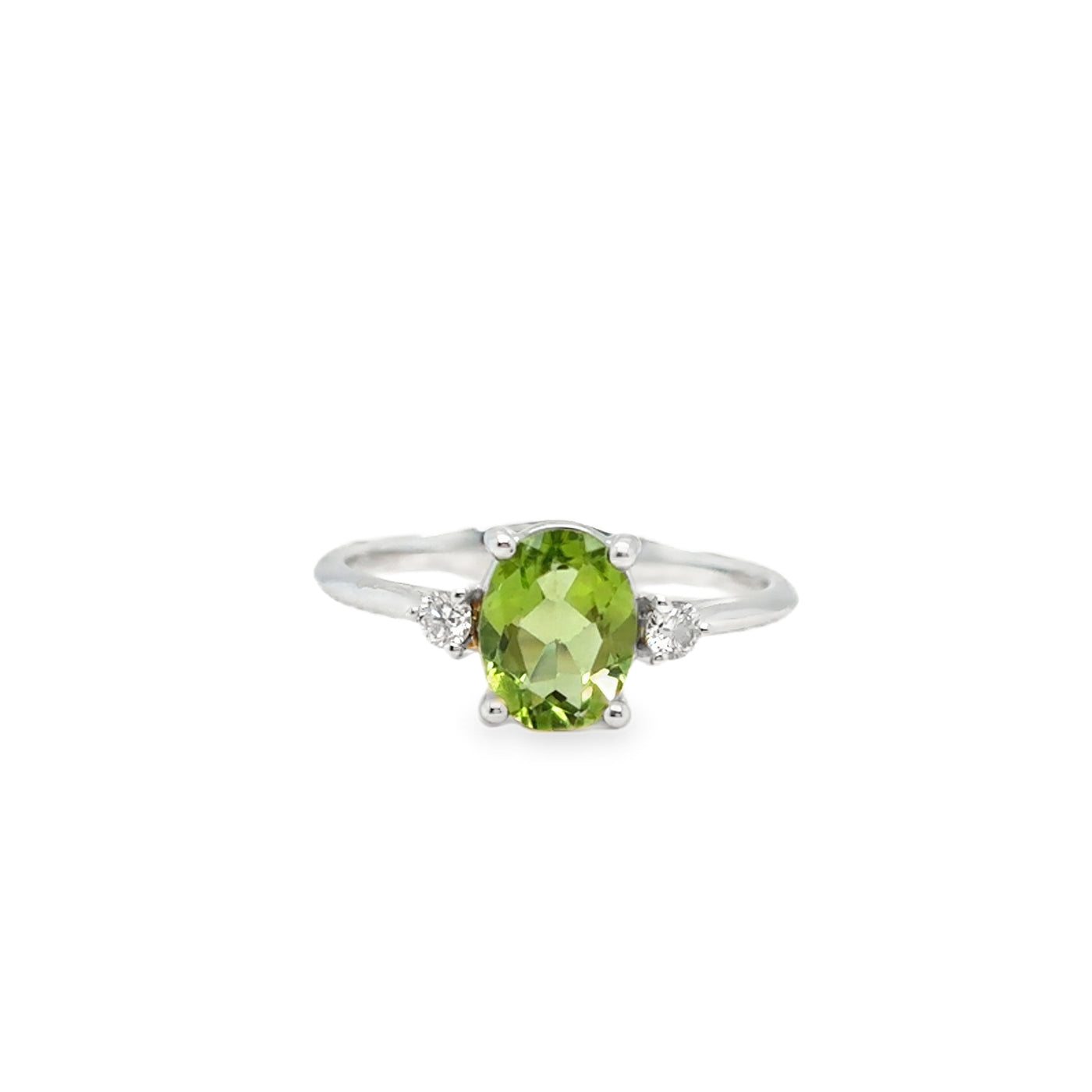 18KW Peridot & Diamond Ring,