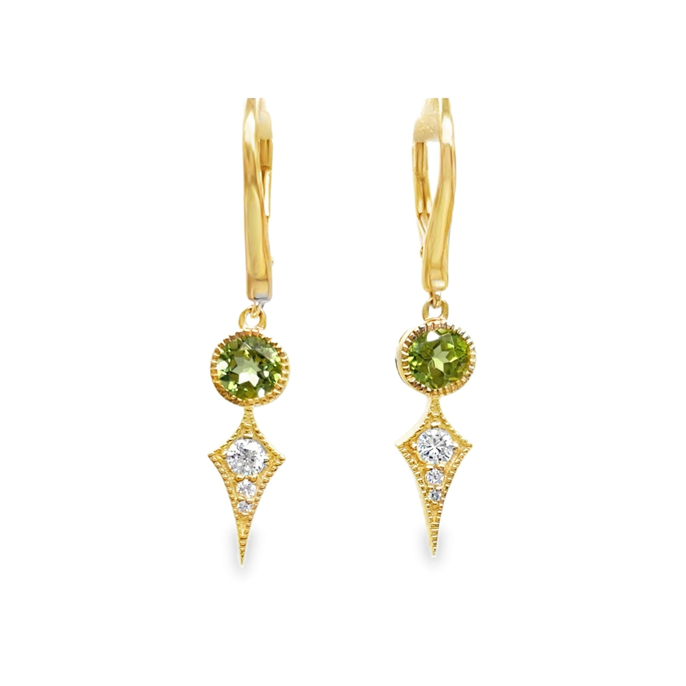 14KY Peridot &  Diamond Earring