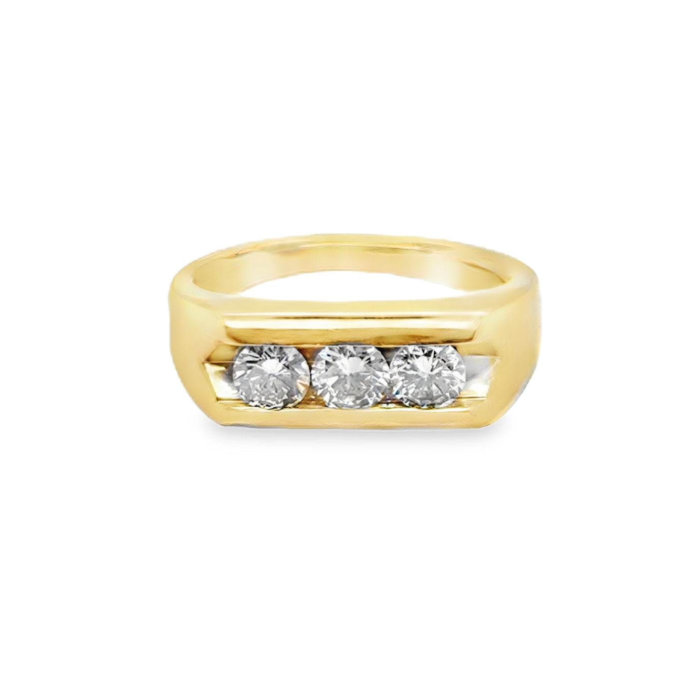 14KY Mens Diamond Trio Signet Ring