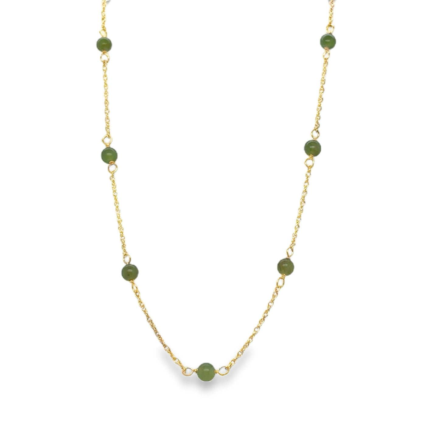 14KY Natural Jadite Gemstone Bead Necklace