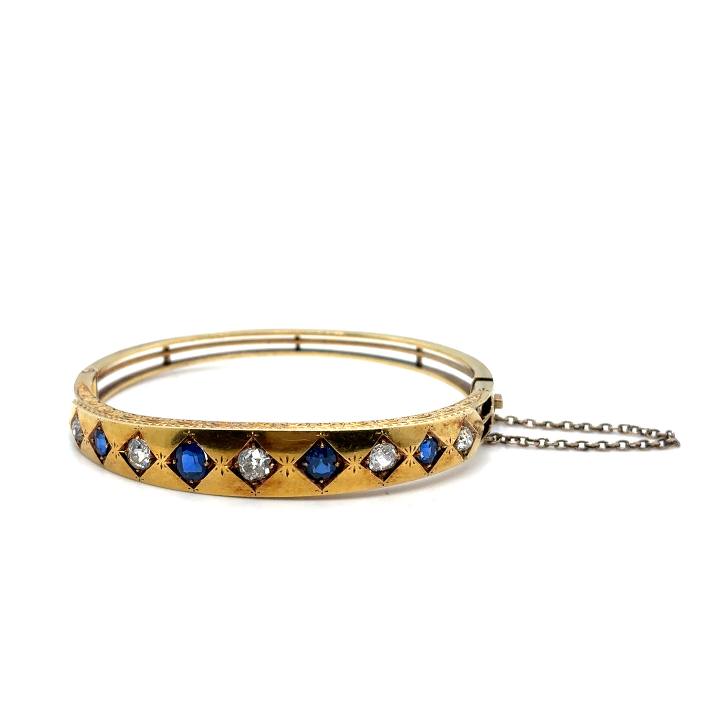 18KY Victorian Sapphire & Old Mine Cut Diamond Hinge Bangle