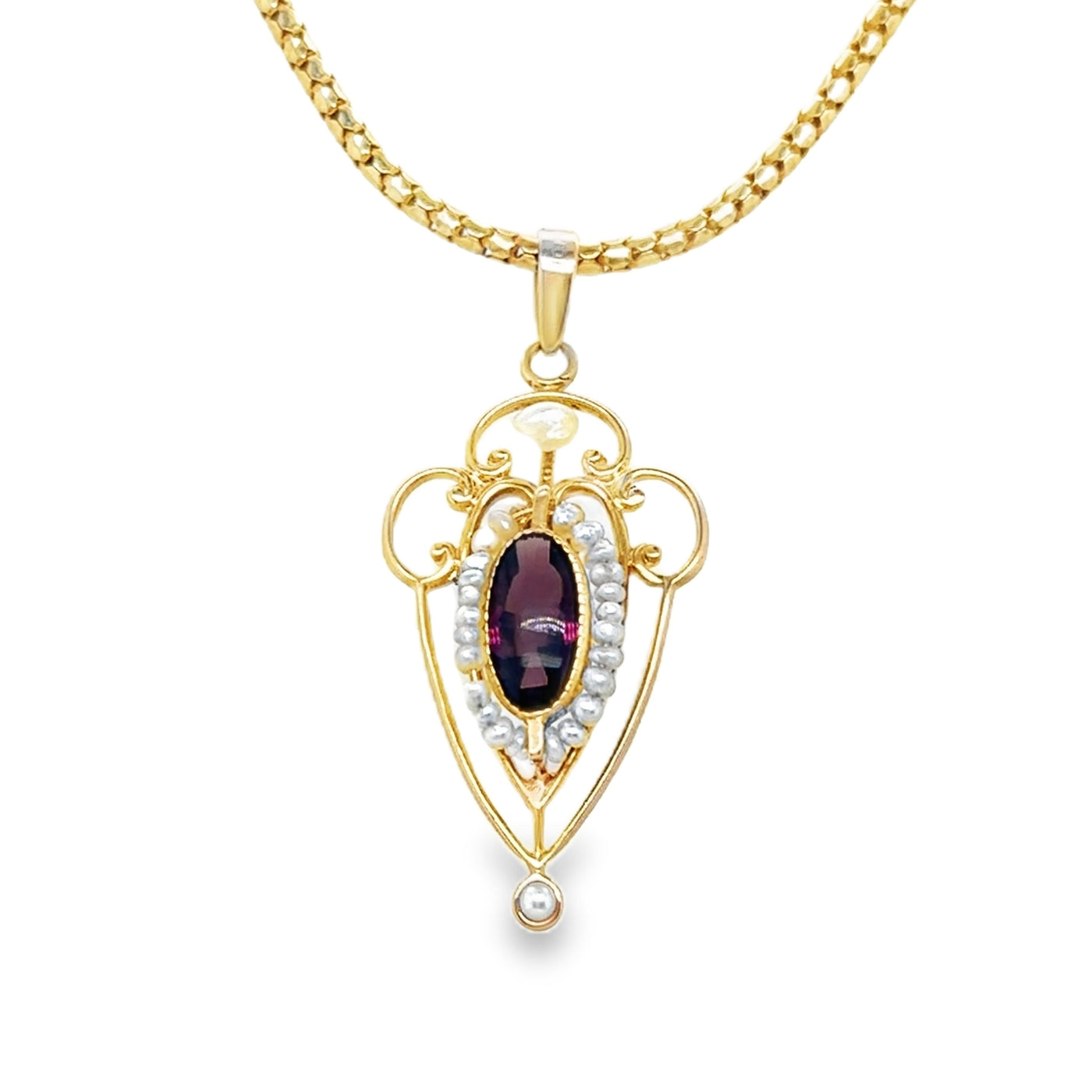10 KY Victorian Amethyst & Seed Pearl Pendant