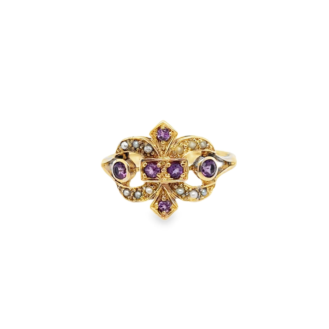 9K Victorian Amethyst & Seed Pearl Ring