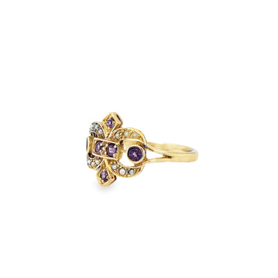 9K Victorian Amethyst & Seed Pearl Ring