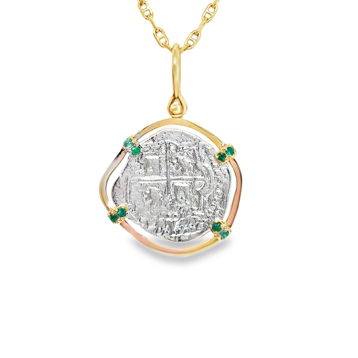 14KY Silver Atocha Coin Emerald Pendant
