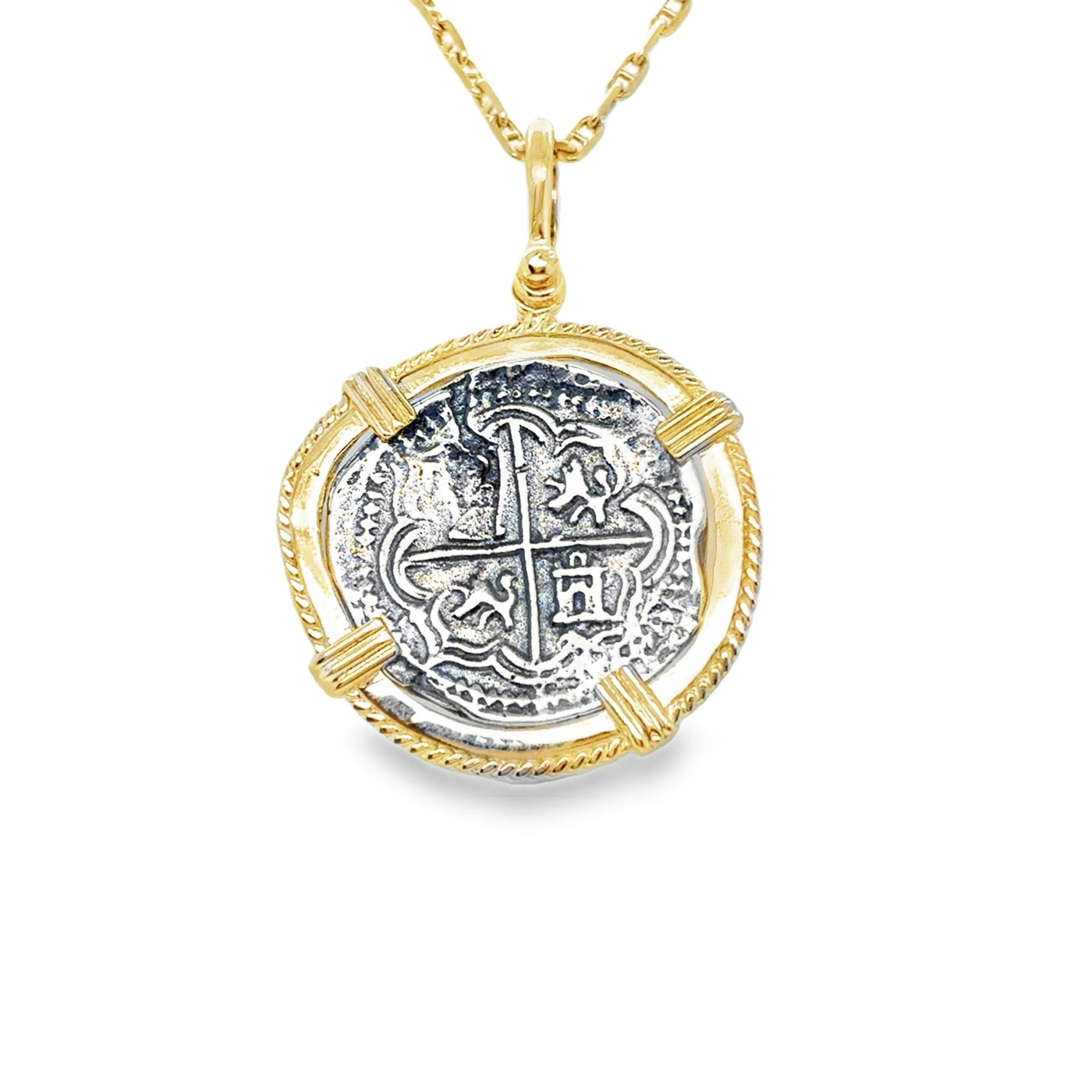 14K/SS Atocha Coin with Rope Detail