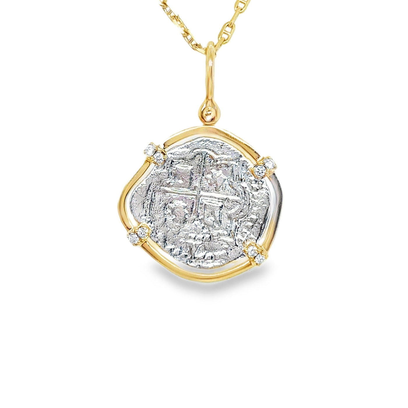 14KY/SS  Diamond Atocha Pendant