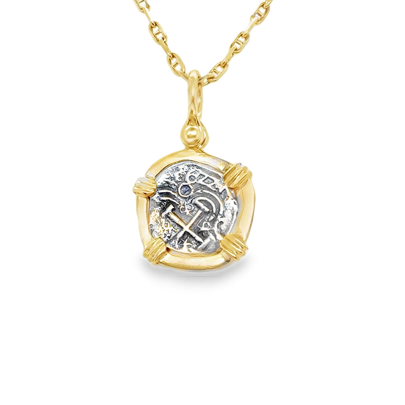 14KY/SS Freeform Round Setting Atocha Pendant