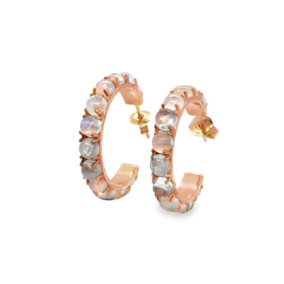 925 Rainbow Moonstone Hoops