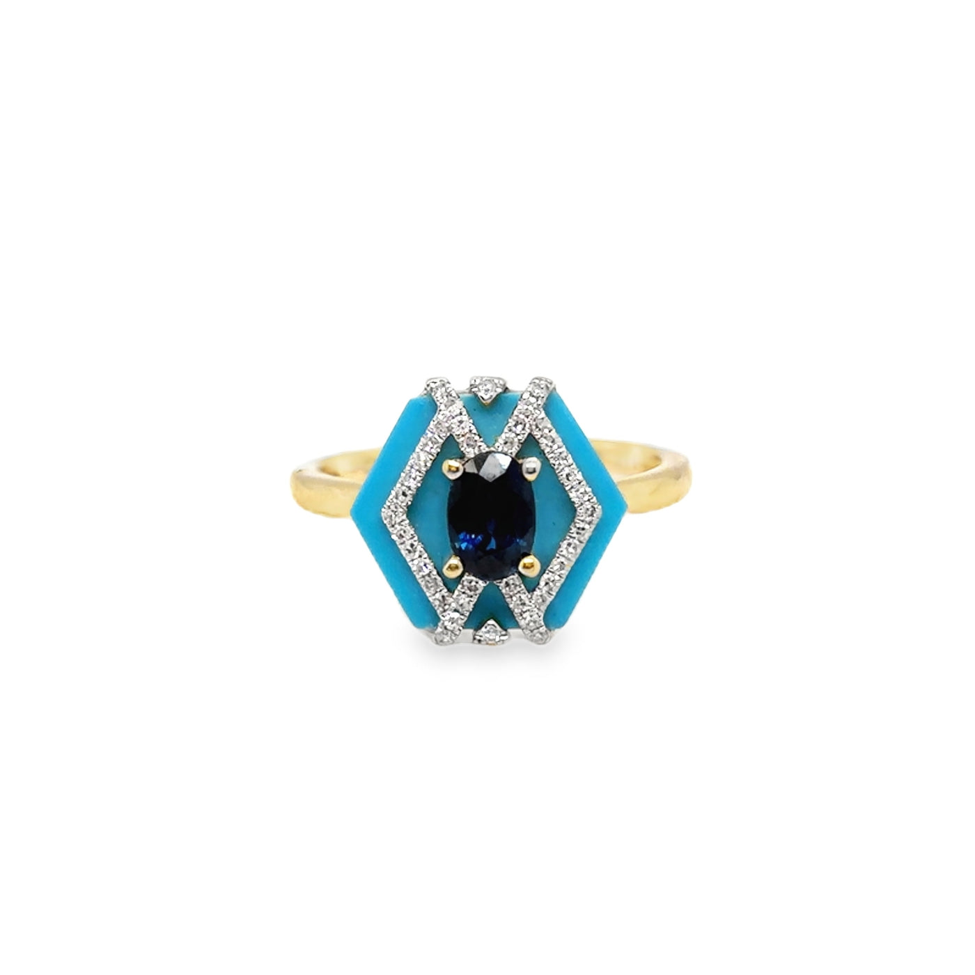 14KY Turquoise and Sapphire Ring