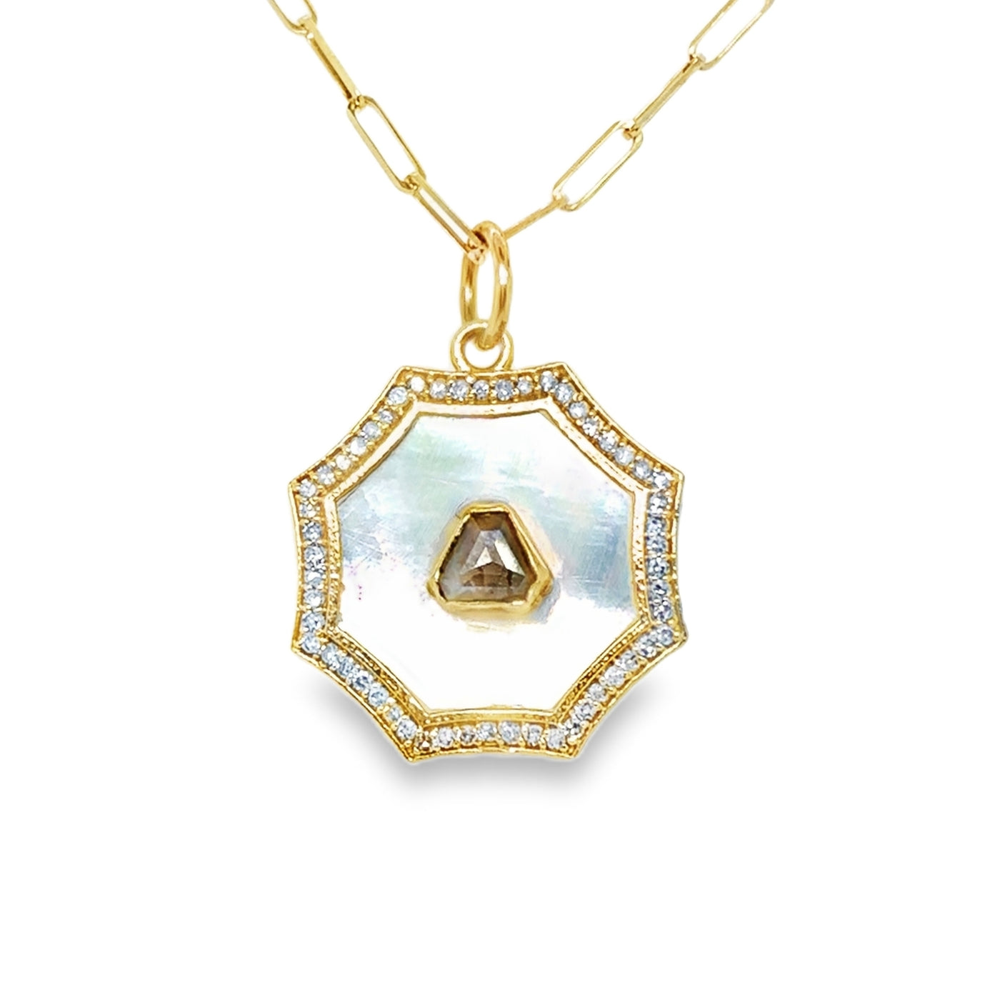 14KY MOP & Raw Diamond Charm