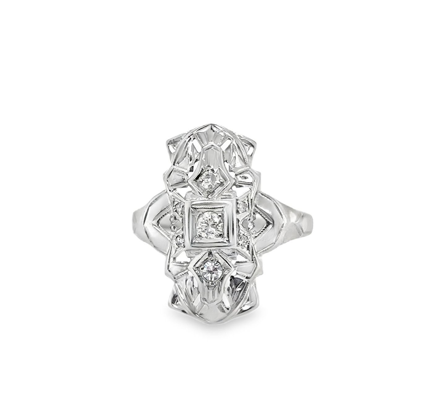 14KW Elongated Art Deco Ring