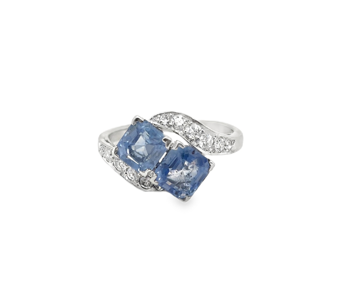 Art Deco Platinum Sapphire & Diamond Toi et Moi Ring