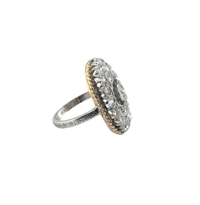 Vintage Art Deco Platinum Ring  w/ 14KY Accents and Old Mine Cut Cluster
