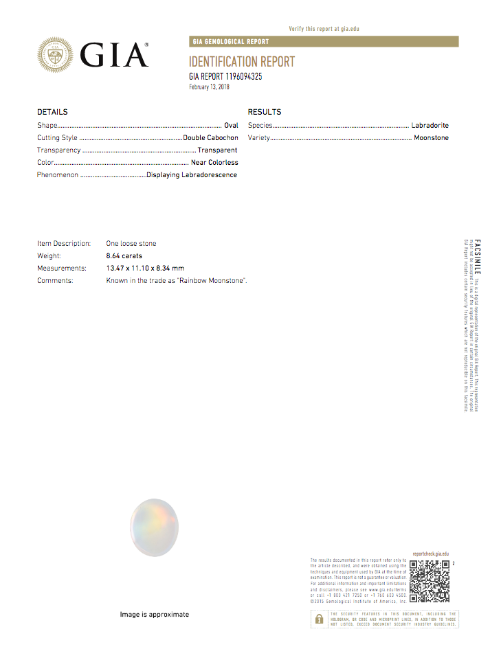 GIA Certified Oval Rainbow Moonstone Cabochon