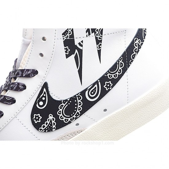 Nike Blazer Mid 77 Mid-Top Sneakers White and Black Cashew Flower