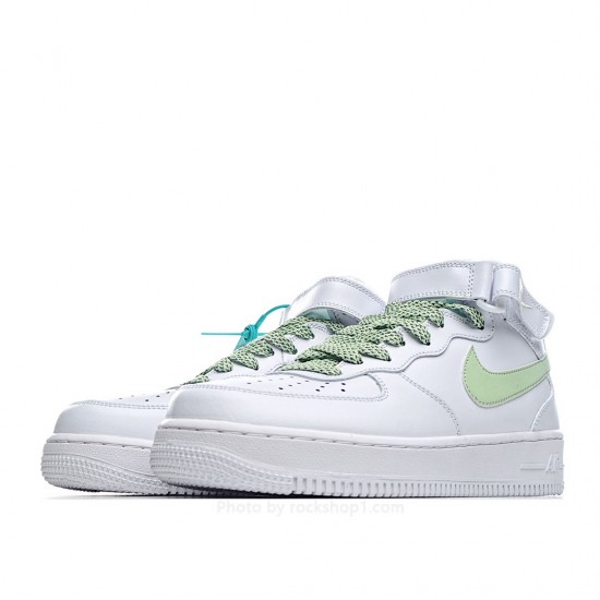 Nike Air Force 1 Mid Mid Top White and Green Reflective Gypsophila