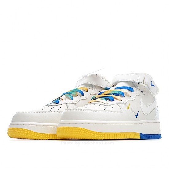 Nike Air Force 1 Mid07 Beige and Yellow Mid-Top Sneakers