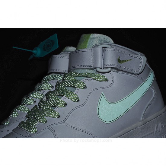 Nike Air Force 1 Mid Mid Top White and Green Reflective Gypsophila